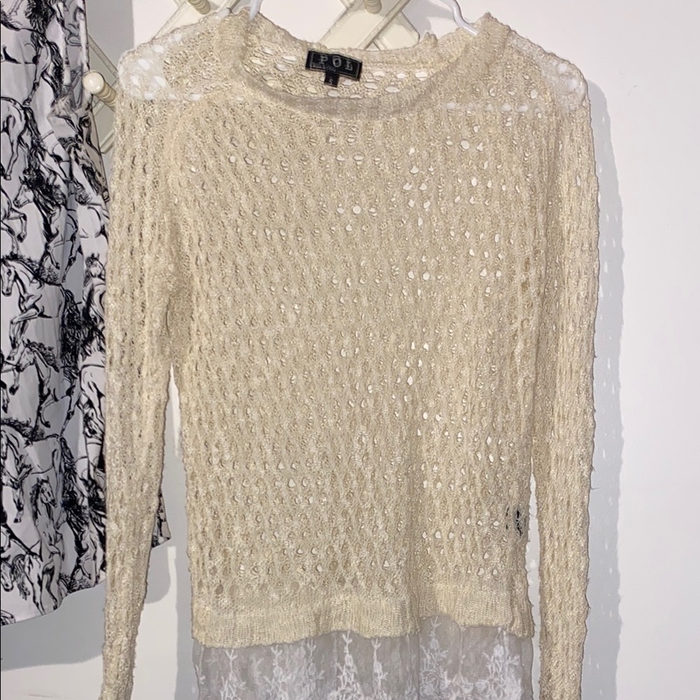 POL Cream Lace Knit Sweater